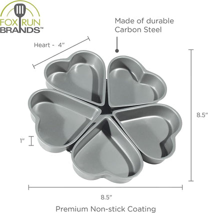 Fox Run Linked Heart Cake Pan, 4-Inch Hearts, Preferred Non-Stick Heat Shaped Cake Pan