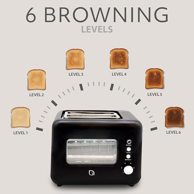 WILLOW Eco Series 2 Slice Toaster with Clear-View Window, 6 Shade Settings, 900W Retro Toaster with Extra Wide Slots + Bagel, Cancel, & Defrost Buttons, 2 Slice Toasters w Crumb Tray for Easy Cleanup