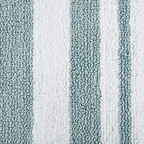 Madison Park Spa Cotton Bath Rug Non-Slip Absorbent Striped, 24 x 72, Aqua