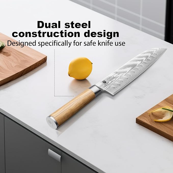Damascus Santoku Knife 7 Inch: Japanese Kitchen Knife with Olive Wood Handle,High Carbon Stainless Steel Professional Chef Knife for Ultra Sharp Chopping,Gift Box