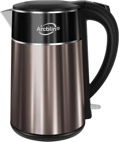 Electric Kettle 1.8L, 1350W Fast Boiling Tea Kettle and Hot Water Boiler, Double Wall Cool Touch Design with 100% Stainless Steel Interior, Auto Shut-Off & Boil-Dry Protection, Black and Gold