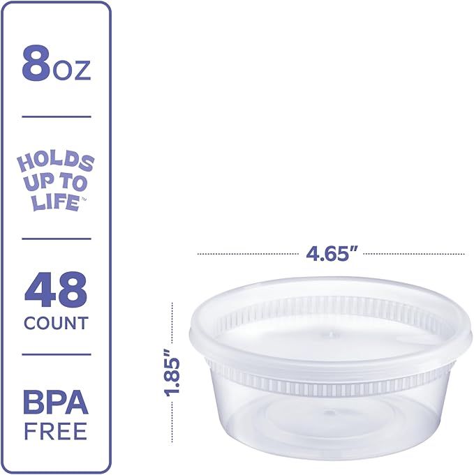 GUSTO 8 oz. Plastic Deli Disposable Food Storage Containers with Airtight Lids - [48 Sets] Slime Containers (Formerly Comfy Package)