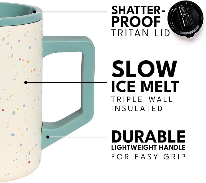 Elemental Insulated Coffee Mug - Triple-Wall Stainless Steel Summit Travel Cup for Hot and Cold Drinks - Thermal Coffee Mug with Lid and Handle for Camping, Office & Travel 16oz - Rainbow Speckle