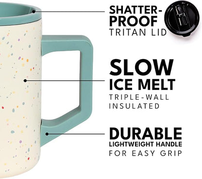 Elemental Insulated Coffee Mug - Triple-Wall Stainless Steel Summit Travel Cup for Hot and Cold Drinks - Thermal Coffee Mug with Lid and Handle for Camping, Office & Travel 16oz - Rainbow Speckle