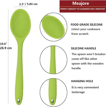 2 Pcs Silicone Spoons for Cooking Heat Resistant, Hygienic Design Cooking Utensi Mixing Spoons for Kitchen Cooking Baking Stirring Mixing Tools (Green)