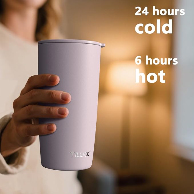 TILUCK 20 oz Insulated Tumbler with BPA-Free Lid, Stainless Steel Vacuum Travel Coffee Mug, Double Wall Coffee Tumbler（20oz，Matte LightPurple）
