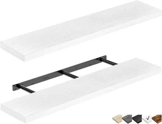 QEEIG Floating Shelves for Wall 47.2" Extra Long - Wall Mounted Shelf Bathroom Kitchen Living Room Bedroom Farmhouse Home Decor Display Bookshelf Large 47.2 x 9.3 inch Set of 2, White (008-120W)