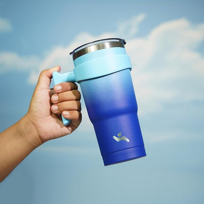 Konokyo 20 oz Tumbler with Handle and 2 Straw 2 Lid, Insulated Water Bottle Stainless Steel Vacuum Cup Reusable Travel Mug,Sky