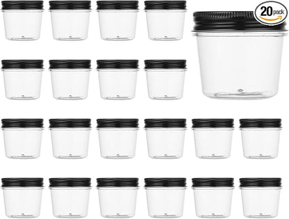 novelinks 4 oz Small Plastic Jars with Lids, 20 Pack Mini Plastic Mason Jars with Lids 4oz, Craft Storage Containers & Canning Jars & Small Spice Jars for Kitchen Organization (20 Pack,Black)