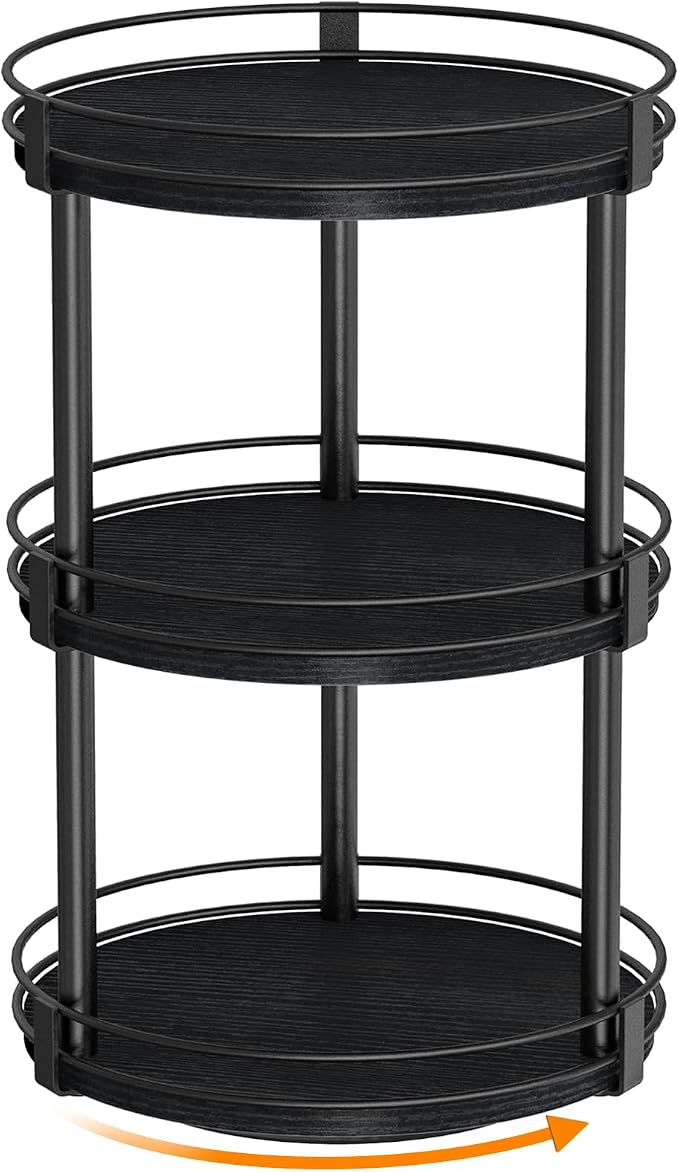 Snughome Lazy Susan Organizer, 3 Tier Rotating Spice Rack for Countertop, Turntable Lazy Susan Kitchen Countertop Organizer, 10.2" x 10.2" x 18.5", Black