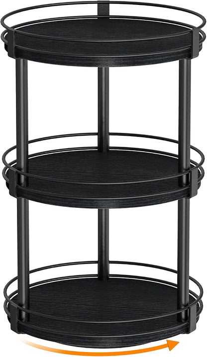 Snughome Lazy Susan Organizer, 3 Tier Rotating Spice Rack for Countertop, Turntable Lazy Susan Kitchen Countertop Organizer, 10.2" x 10.2" x 18.5", Black
