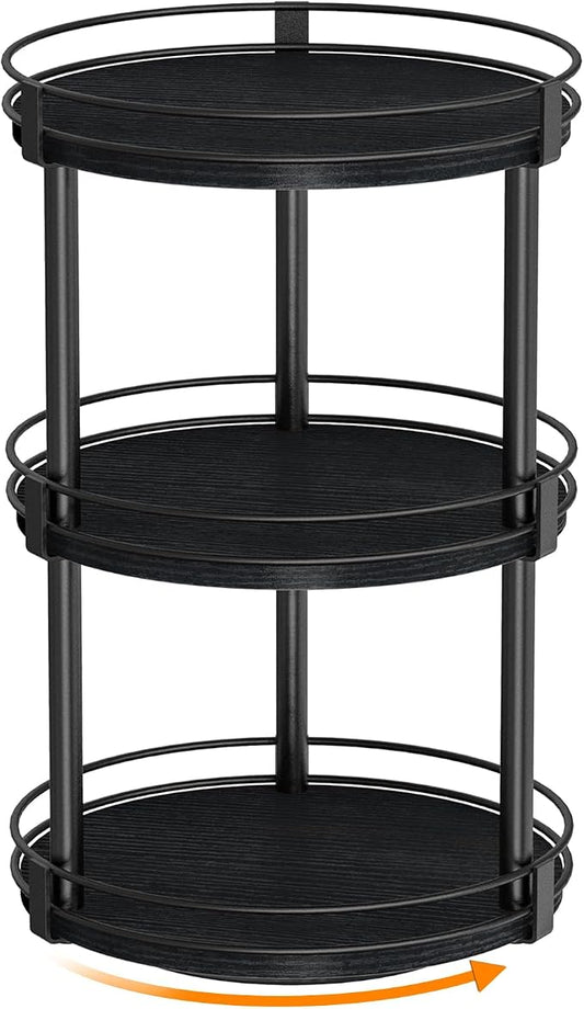 Snughome Lazy Susan Organizer, 3 Tier Rotating Spice Rack for Countertop, Turntable Lazy Susan Kitchen Countertop Organizer, 10.2" x 10.2" x 18.5", Black