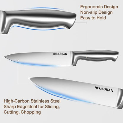 Kitchen Knife Set with Block and Sharpener, 14-Piece | High Carbon Stainless Steel, One-Piece Ergonomic Design, Wooden Black