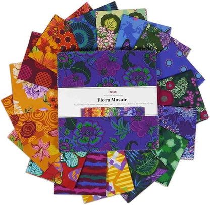 Soimoi 40 Pcs Cotton Fabric Squares Bundles Charm Packs for Quilting, Fat Quarter Layer Cakes, Precuts Quilt Squares 5 x 5 inches, DIY Fabric Bundle - Blue Harmony