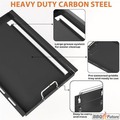 Full Size Griddle Insert for Weber Genesis II 400 Series Gas Grills, 6789 Flat Top Grill Griddle with Handles for Weber GS4 Genesis II E410 Genesis II LX 440 Series Gas Grill, Carbon steel, Black