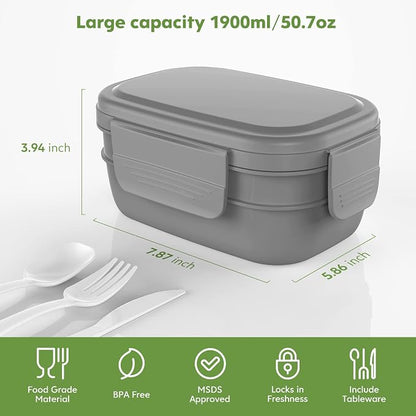 HOMETALL Bento Box Adult Lunch Box,3 Stackable Bento Lunch Containers for Adults/Kids, Modern Minimalist Design Bento Box with Utensil Set, Leak-Proof Lunchbox for Dining Out, Work, Picnic, School