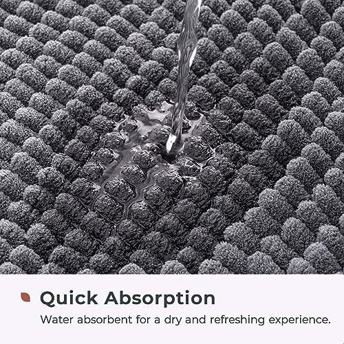 FRESHMINT Large Chenille Bathroom Rugs Mat 36”x24”, Non-Slip Bath Mat for Bathroom Floor & BathTub, Washable Soft Shower Shag Bath Rugs, Durable Fluffy Thick Water Absorbent Microfiber Shower Mat,Gray