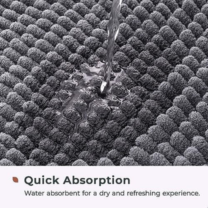 FRESHMINT Large Chenille Bathroom Rugs Mat 36”x24”, Non-Slip Bath Mat for Bathroom Floor & BathTub, Washable Soft Shower Shag Bath Rugs, Durable Fluffy Thick Water Absorbent Microfiber Shower Mat,Gray