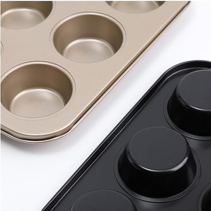 2 Pack Nonstick 12 Cup Muffin Pan, Carbon Steel Cupcake Baking Tray, BPA Free Easy Release Cake Tin, Oven Safe Bakeware for Muffins & Cupcakes,golden