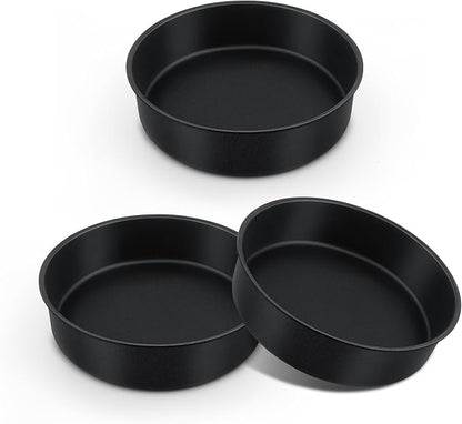 E-far 8 Inch Cake Pan Set of 3, Nonstick Round Baking Layer Cake Pans, Stainless Steel Core & Non-Toxic Coating, 2 Inch Deep (Black)