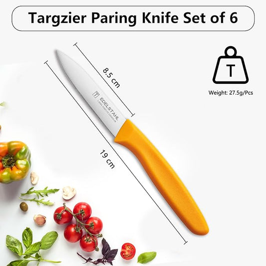 Paring Knives Set,Stainless Steel Paring Knife Set of 6,Sharp Vegetable&Fruit Knifes,Small Knife Set,Ergonomic Handle Paring Knives,Straight Edge Paring Knife Set,Orange Peeling Knife