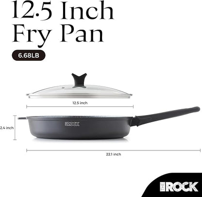 THE ROCK SOHO 12.5-Inch Non Stick Frying Pan with Lid – Nothing Sticks, Never Warps, Lasts Longer, Healthy Skillet with Heat-Resistant Handle, PFOA Free, Dishwasher Safe, Black