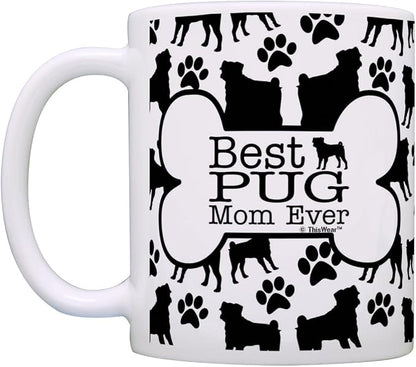 ThisWear Dog Owner Gifts Best Pug Mom Ever Paw Pattern Gift 11oz Ceramic Coffee Mug with Handle