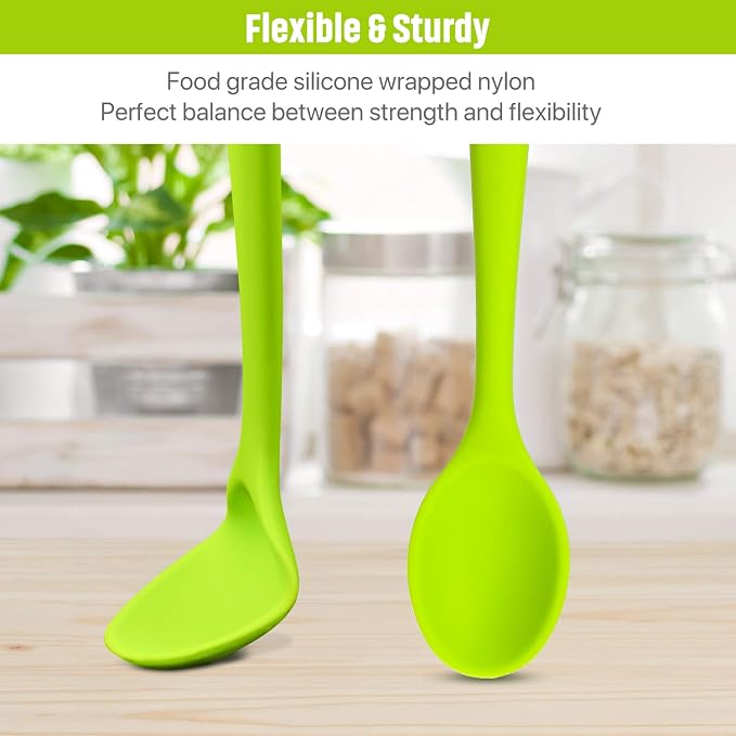 Patelai 4 Pieces Small Silicone Cooking Spoons 8 Inch Heat Resistant Silicone Serving Stirring Spoon for Kitchen Nonstick Cooking Tool Basting Utensils Dishwasher Safe(Dark Red, Green, Yellow, Blue)
