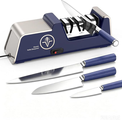 VIDOME Professional Electric Knife Sharpener with 100% Diamond Abrasives and Precision Angle Guides for Kitchen Straight Edge & Ceramic Knife, 3-Stage, Champagne Gold