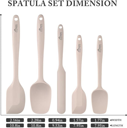 HOTEC 600℉ Heat Resistant BPA-Free Silicone Rubber Spatula Set,Kitchen Cooking Spatulas, Baking, Mixing for Non Stick Cookware, Dishwasher Safe, Set of 5, Khaki