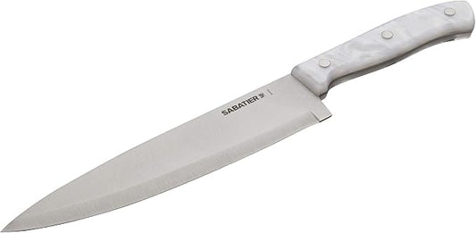 Sabatier Triple Riveted Chef Knife, 8-Inch, High-Carbon Stainless Steel, Razor-Sharp Kitchen Knife to Cut Fruit, Vegetables and more, White