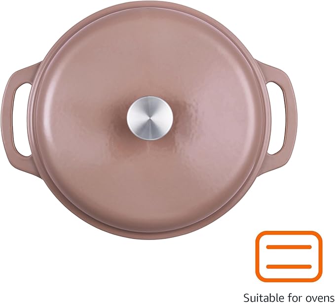 Amazon Basics Cast Iron Dutch Oven Pot with Lid, Enameled, Dual Handles, Heavy-Duty, Medium, 6-Quart, Clay