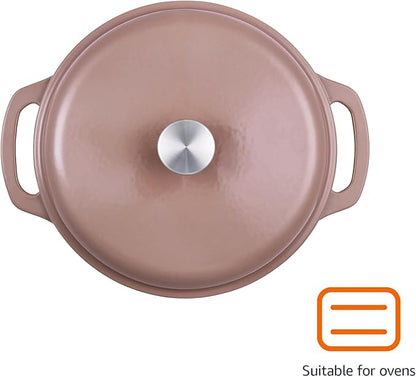 Amazon Basics Cast Iron Dutch Oven Pot with Lid, Enameled, Dual Handles, Heavy-Duty, Small, 4.3-Quart, Clay