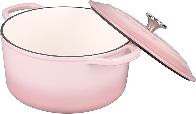 VORRINGARD Enameled Cast Iron Dutch Oven Pot with Lid, for Sourdough Bread Baking, Round Dutch Ovens, 6 Quart, Pink