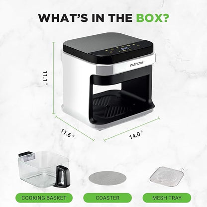 Nutrichef 5.8 Quart Air Fryer | 8-in-1 Preset Cook Modes| Transparent Fry Bowl for Best Cooking Results | Cook Shrimp, Steak, Fries, Wings, Chicken & More | Precise Temperature Control & Time | White