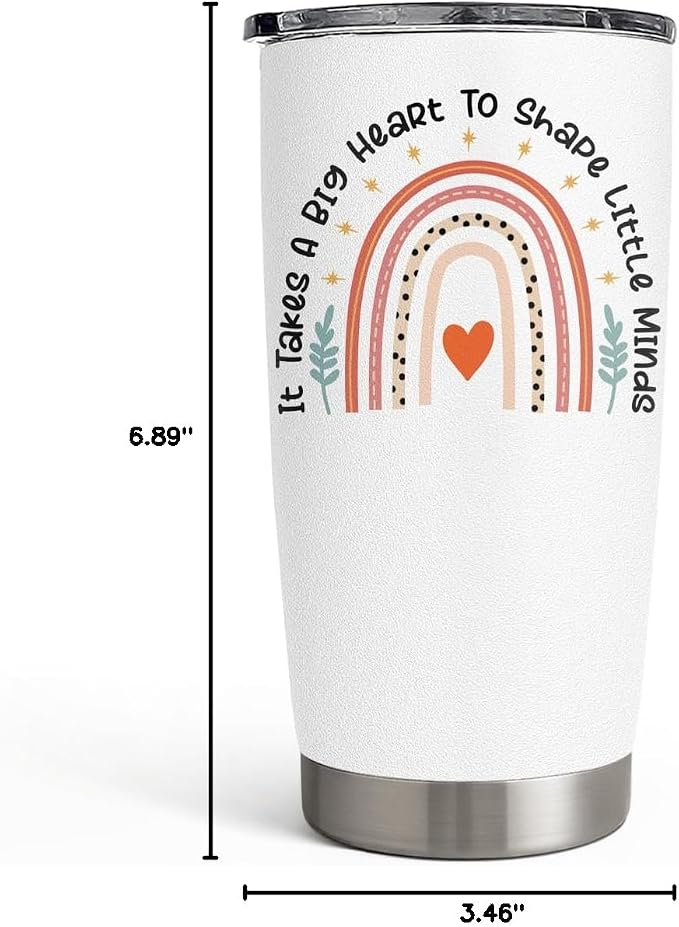 SANDJEST Teacher Tumbler - It Takes Big Heart to Shape Little Minds Travel Coffee Mug Appreciation Gift for Teachers - 20oz Insulated Stainless Steel Tumblers Birthday, Christmas, Back To School Gifts