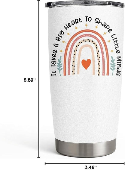 SANDJEST Teacher Tumbler - It Takes Big Heart to Shape Little Minds Travel Coffee Mug Appreciation Gift for Teachers - 20oz Insulated Stainless Steel Tumblers Birthday, Christmas, Back To School Gifts