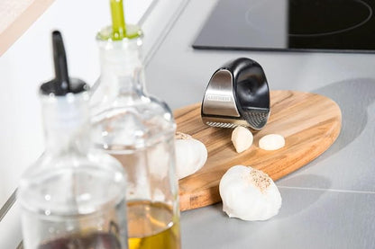 Leifheit Garlic-King Proline Garlic Press Rocker, Time Saving, Durable Strong Mincer Tool - Easy to Use & Clean Crusher, Dishwasher Safe, Kitchen Gadget Smasher, Black/Silver