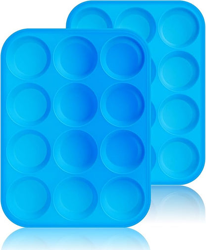 2Pack Silicone Muffin Pans with Metal Reinforced Frame,12 Cup Regular Size Silicone Cupcake Pan,Muffin Tin,Nonstick Cupcake Baking Molds for Muffins,Cupcakes,Egg Bites,BPA Free (2Pack Blue)