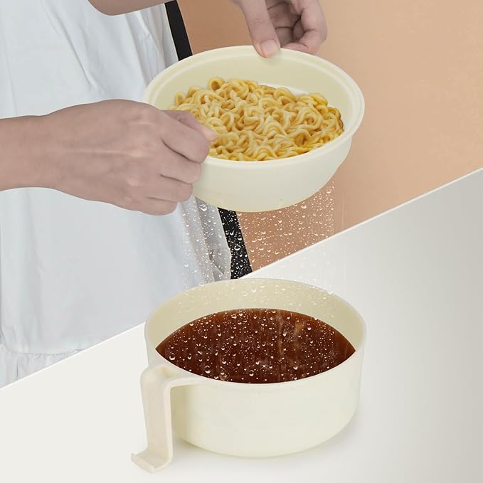 Ramen Bowl Set, Ramen Cooker 33 oz, Ramen Bowls with Chopsticks and Spoon, Microwave Pasta Cooker, College Dorm Essentials for Girls Guys (White)