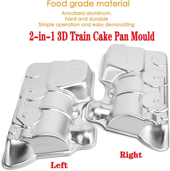 2 PCS Train Shape Cake Pan Mould, Locomotive Shaped 3D Birthday Aluminum Cake Baking Pan Tool (11.5 inches)
