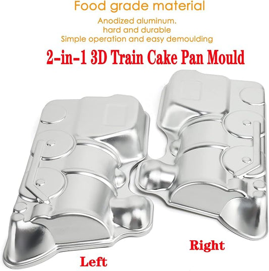 2 PCS Train Shape Cake Pan Mould, Locomotive Shaped 3D Birthday Aluminum Cake Baking Pan Tool (11.5 inches)