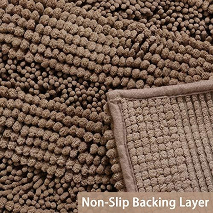 Turquoize Bathroom Rug 20"x32", Absorbent Chenille Bath Rug, Taupe Brown