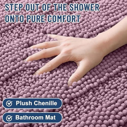 Grandaily Chenille Striped Bathroom Rugs 70x24, Extra Thick and Soft Absorbent Bath Mats, Rubber Backing, Plush Shaggy Shower Carpet, Machine Wash Dry, Bath Rug for Bathroom, Deep Plum