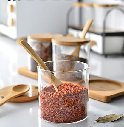 Lawei Set of 3 Condiment Jar with Lids and Spoons - Glass Sugar Bowls Sugar Salt Container Set for Sugar Serving Spice Salt