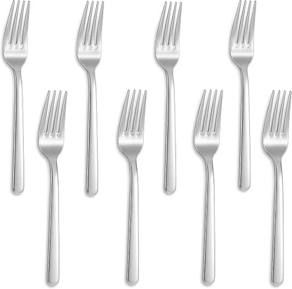 KEAWELL Premium Aline 8-Piece 7.3 inch Forks Silverware – Mirror Polished 18/10 Stainless Steel with Modern Handle and Dishwasher Safe for Formal Meals and Gifting (8, Salad Forks)