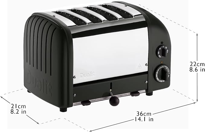 Dualit Classic 4 Slice NewGen Toaster - Stainless Steel - Hand Built in the UK - Replaceable ProHeat elements - Defrost Bread - Mechanical Timer - Matt Black Classic Toaster