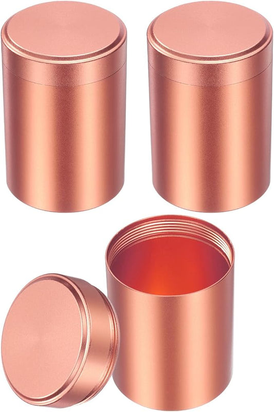 uxcell 3pcs Portable Storage Jar, Multipurpose Airtight Container Bottle Mini Smell Proof Metal Round Tins with Lid for Spices Coffee Tea Candy, Rose gold