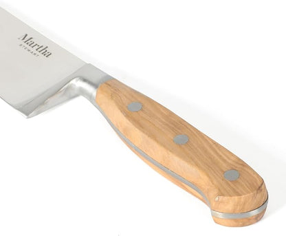 Martha Stewart Austenwood 15-Piece Knife Block Set, German Stainless Steel Kitchen Knives with Forged Italian Olive Wood Handle