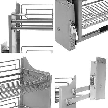 Cabinet Pull-Down Shelf, Pull-Down Dish Rack, 2-Tier Pull down Shelf Organizer for Kitchens Bars Cafes & Storage Rooms